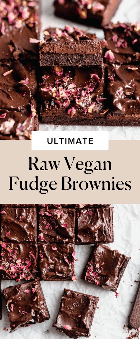 The most epic Fudgy Raw Vegan Brownies that have this non-vegan questioning EVERYTHING. Bonus: they’re gluten-free and refined sugar-free, too! #vegandesserts #veganrecipes #veganbrownies #fudgybrownies #chocolatebrownies #chocolaterecipes #chocolatedesserts Vegan Fudge Brownies, Raw Vegan Brownies, Nut Free Desserts, Plant Based Dessert Recipes, Sugar Free Brownies, Raw Brownies, Vegan Fudge, Rainbow Kitchen, Broma Bakery