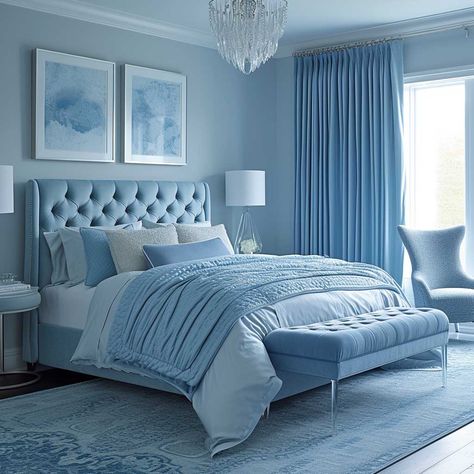 Mastering Monochromatic Color in Interior Design • 333+ Images • [ArtFacade] Soft Blue Bedroom, Blue And White Interior Design, Monochromatic Home, Blue And White Interior, Color In Interior Design, Monochromatic Living Room, Tranquil Blue, Blue Bedroom Decor, White Interior Design