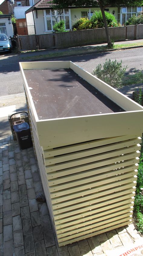 How to make a Bin Store with a Green Roof Terrace Cover, Bin Store Garden, Green Roof Garden, Garbage Shed, Bin Shed, Front Gardens, Living Roofs, Bin Store, London Garden