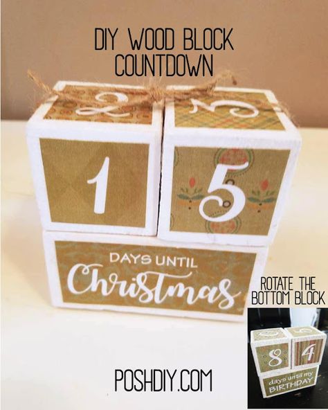 Christmas Countdown Blocks Diy, Diy Days Until Christmas Sign, Christmas Countdown Blocks, Diy Christmas Countdown, Wood Blocks Diy, Rustic Woodworking Projects, Wood Blocks Christmas, Xmas Countdown, Christmas Countdown Diy