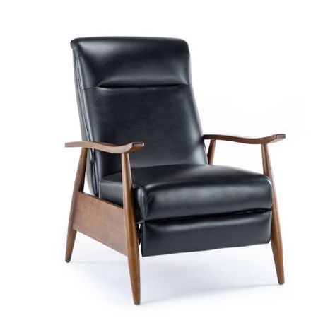 Comfort Pointe Solaris Black Push Back Reclining Chair 8022 50 | Bellacor Modern Recliner, Online Furniture Shopping, Exposed Wood, Leather Recliner, Chestnut Brown, Modern Furniture Living Room, Mid Century Modern Style, Leather Upholstery, Recliner Chair