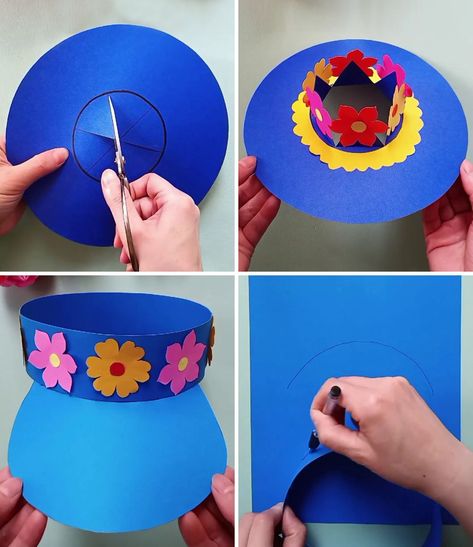 DIY Hat Tutorial for Kids Party | hat, party, tutorial | Learn to Make DIY Hat Tutorial for Kids Party | By Kids Planet Spring Hats For Kids Diy, Creative Hats For Kids, Hat Crafts For Preschoolers, Diy Kostum, Paper Hats Diy, Paper Hat Diy, Paper Plate Hats, Kids Party Hats, Pola Topi