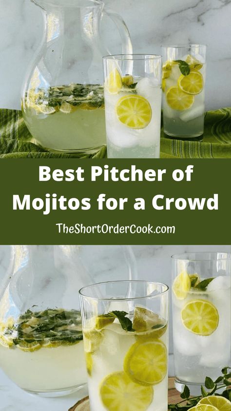 Classic Mojitos by the Pitcher - The Short Order Cook Pitcher Mojito Recipe, Big Batch Mojito Recipe, Coconut Mojito Recipe Pitcher, Mojito For A Crowd, Cocktails By The Pitcher, Mojitos By The Pitcher, Easy Recipe For A Crowd, Refreshing Rum Cocktails, Mojito Recipe Pitcher