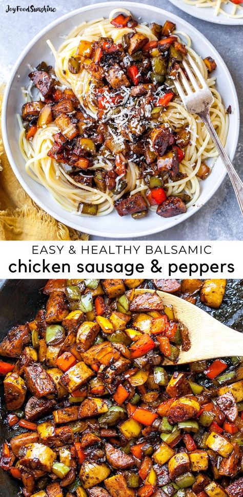 Skillet Balsamic Chicken, Chicken Sausage Recipes Healthy, Chicken Sausage And Peppers, Sausage And Peppers Recipe, Chicken Sausage Recipes, Sausage Dinner, Italian Chicken Sausage, Healthy Weeknight Meals, Sausage And Peppers