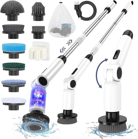 Amazon.com: Homtronics Electric Spin Scrubber, [IPX7 Waterproof ] [50KG Torque] Shower Scrubber with 9 Brush Heads, 2 Speed Mode, 4 Adjustable Angles, Electric Scrubber for Cleaning for Bathroom Floor Tile : Industrial & Scientific Electric Scrubber, Power Scrubber, Bathroom Floor Tile, Car White, Electric Cleaning Brush, Step Ladders, Shower Scrubber, Grout Cleaner, Scrub Brush