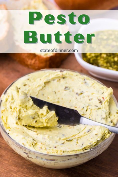 Pesto butter combines basil pesto's vibrant, summery flavor with creamy butter. It's an easy recipe that can be used in countless ways, from spreading on bread and tossing with pasta to topping grilled meats and veggies. Basil Pesto Butter, Lemon Pesto Pasta, Pesto Butter, Basil Butter, Pesto Bread, Lemon Pesto, Homemade Ketchup, Basil Pasta, Grilled Meats