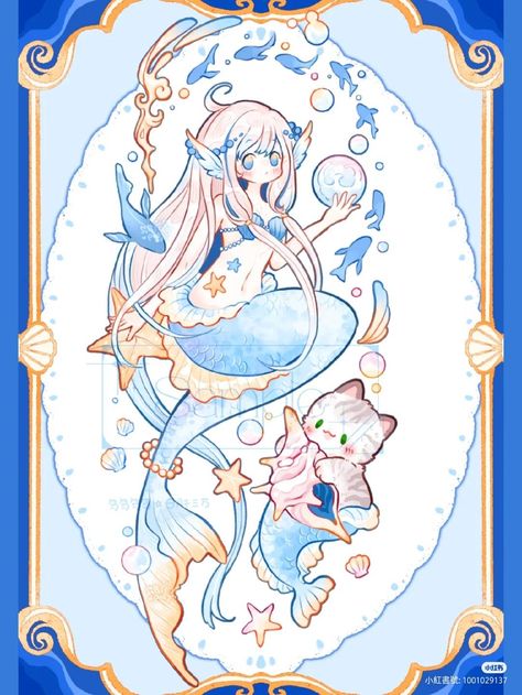 Mermaid Cat Drawing, Mermaid Chibi, Chibi Mermaid, Mermaid Anime, Kawaii Cat Drawing, Anime Mermaid, Mermaid Drawings, Cute Mermaid, Chibi Drawings