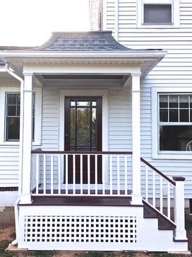 Side Entry Porch Design Ideas, Pictures, Remodel and Decor Door Landing Entrance, Front Porch Side Stairs, Side Porch Steps, Porch Side Entrance, Front Porch With Stairs On Side, Side Stoop Ideas, Side Entry Porch Ideas, Porch Stairs Ideas Entrance, Back Stoop Ideas Porch Steps