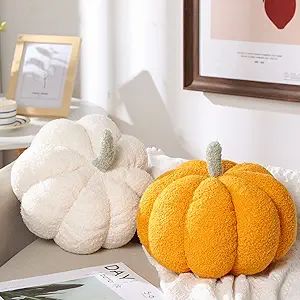 2 Pieces Simulated Pumpkin Plush Pillow 11 x 9.5 Inch 3D Thanksgiving Cushion Shaped Pillow Cozy Fall Decorations Toy Pillows for Thanksgiving Christmas Bedroom Sofa Couch Supplies (White, Yellow) Fall Necessities, Pumpkin Plush, Pillow Cozy, 3d Pumpkin, Halloween Bedroom, Pumpkin Pillow, Cozy Fall Decor, Pillow Plush, Shaped Pillow