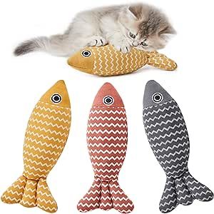 Potaroma Cat Toys Fish, 3 Pcs Crinkle Sound Catnip Toys Soft Linen, Interactive Kitten Exercise Kicker Toys for Indoor Cats 7.8 Inches for Breeds Toy Fish, Cartoon Fish, Fish Cat Toy, Kitten Toys, Indoor Cats, Striped Cat, Natural Cat, Interactive Cat Toys, Cat Help