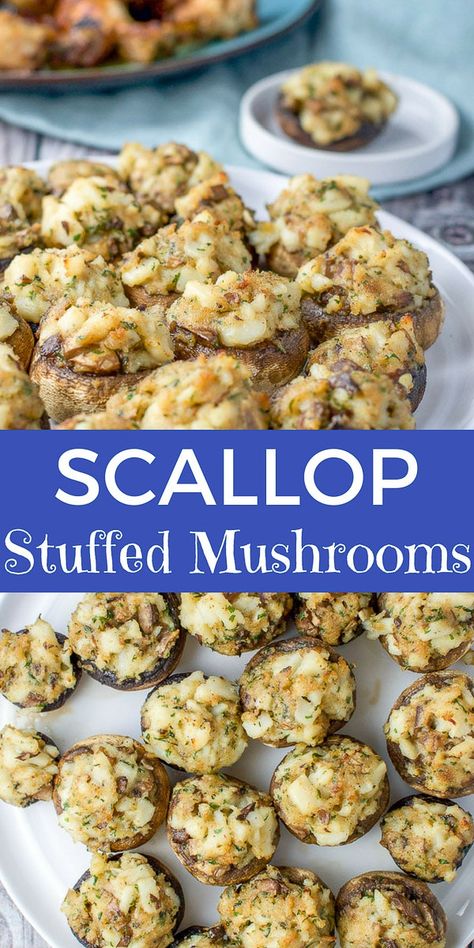 Scallop Appetizer, Stuffed Flounder, Mushroom Appetizers, Mushroom Dish, Make Ahead Appetizers, Stuffed Mushroom, Healthy Appetizer Recipes, Scallop Recipes, Steak Sandwich