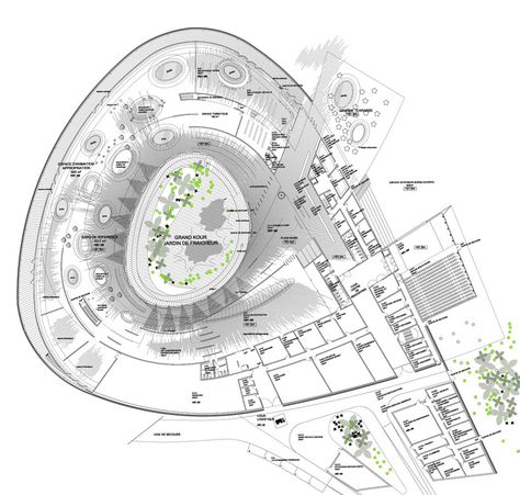 spiraling exhibition spaces wrap around a densely vegetated garden to naturally ventilate and cool this new museum and cultural center. Analysis Architecture, Architecture Layout, Museum Plan, Architectural Orders, Romanesque Architecture, Architectural Floor Plans, Office Buildings, Cultural Architecture, Architecture Design Concept