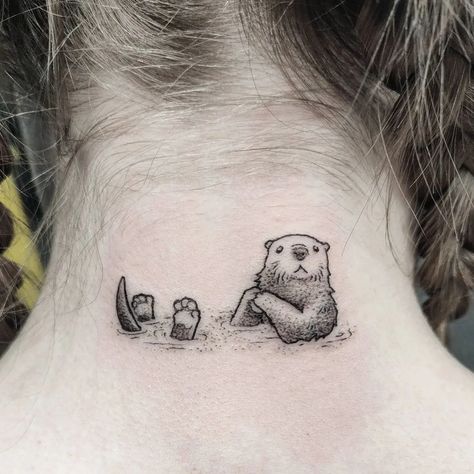 Cool Animal Tattoos For Guys, Otter Outline Tattoo, Matching Aquatic Tattoos, Sea Otter Tattoo Design, Comforting Tattoos, Otter Tattoo Design, Otters Tattoo, Cute Otter Tattoo, Small Otter Tattoo