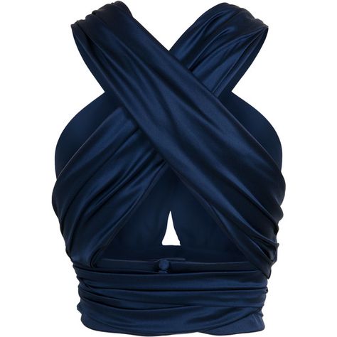 Jessica Choay Strap Wrap Crop Top ($322) ❤ liked on Polyvore featuring tops, shirts, blue top, halter-neck crop tops, wrap crop top, crop top and satin crop tops Romantic Archetype, Cross Halter Top, Criss Cross Halter Top, Blue Halter Top, High Aesthetic, Halter Neck Crop Top, Top Satin, Criss Cross Top, Satin Crop Top