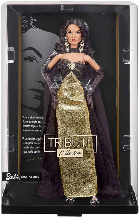 Barbie Signature Maria Felix doll - YouLoveIt.com Gold And Black Gown, Celebrity Barbie Dolls, Barbie Store, Collector Barbie, Celebrity Dolls, Barbie Signature, Barbie Collector Dolls, Mexican Actress, Barbie Family