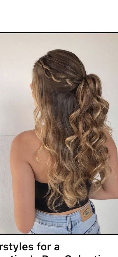 Long Blonde Hair Styles For Prom, Winter Formal Hairstyles Braids, Curls Styles Hairstyles, Gr 8 Grad Hairstyles, Grade 8 Grad Hairstyles Simple, Graduation Hair Medium Length, Graduation Hair Styles Straight Hair, Hairstyles For 8th Grade Graduation, School Dance Hairstyles For Curly Hair