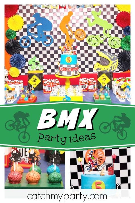 Check out this fantastic BMX birthday party! The cake is awesome! https://buff.ly/2Ef68wl #catchmyparty #partyideas #bmxbirthdayparty #boybirthdayparty Bmx Birthday Party Decoration, Bmx Party Ideas, Bmx Themed Birthday Party, Bmx Birthday Party Ideas, Kids Bike Party, Bike Themed Birthday Party, Bmx Birthday Party, Bmx Cake, Bicycle Birthday Parties