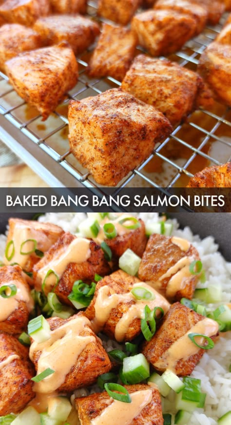 Bang Bang Salmon Bites, Bang Bang Salmon, Salmon Bites Recipe, Seafood Delight, Salmon Bites, Fish Dinner Recipes, Fish Sticks, Fish Cakes, Fish Recipes Healthy