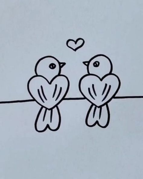 Drawing Birds Easy, Couple Birds, Birds Drawing, Bird Doodle, Easy Drawing Ideas, Easy Bird, Easy Drawings For Kids, Easy Doodles Drawings, Cute Couple Art