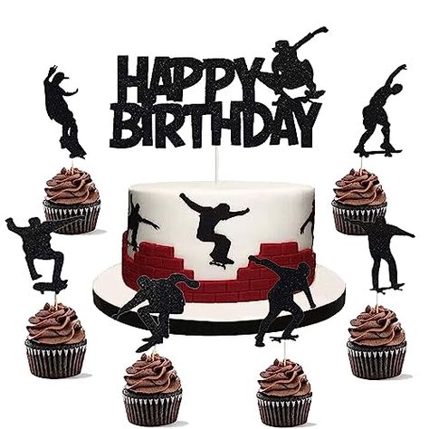 14 PCS Skateboard Cake Topper Skateboard Happy Birthday Sign Cake Decorations for Skateboarding Sport Movement Themed Kids Boy Graffiti Theme, Skateboard Cake, Skateboard Birthday Party, Skateboard Party, Skateboard Birthday, Happy Birthday Sign, Happy Birthday Signs, Decorator Icing, Happy Birthday Cake Topper