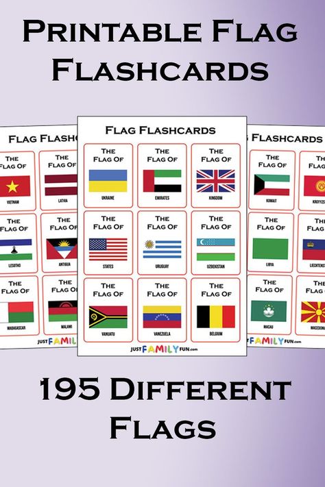 Embark on a global journey right from your home with these 195 free printable flag flashcards for kids! Perfect for young explorers, these colorful flashcards feature flags from countries around the world, making learning about different cultures and geography engaging and fun. Whether used for homeschooling, classroom activities, or simply for enriching playtime, these flashcards offer a hands-on way for children to discover the diverse flags that represent nations worldwide. World Flags Printable, Homeschooling Classroom, Flag Printable, Different Flags, Printables Free Kids, Flashcards For Kids, Printable Flash Cards, Story Of The World, Different Cultures