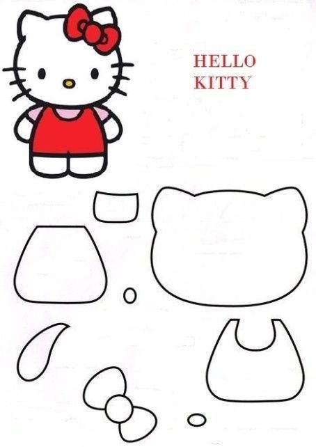 Bolo Da Hello Kitty, Diy Hello Kitty, Hello Kitty Colouring Pages, Felt Toys Patterns, Hello Kitty Birthday Party, Hello Kitty Crafts, Felt Crafts Patterns, Kitty Coloring, Hello Kitty Coloring