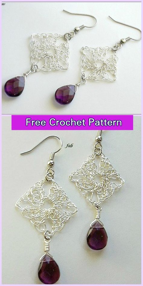 Wire Crochet Patterns Free, Crochet Wire Jewelry Patterns Free, Wire Crochet Jewelry Patterns, Crocheting With Wire, Crochet With Wire Free Pattern, Crochet Jewellery Free Pattern, Wire Crochet Jewelry Tutorial, Crochet Earrings Pattern Tutorials, Crochet Earrings Free Pattern