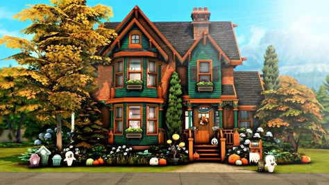 Sims Autumn House, Autumn House Sims 4, Sims 4 Autumn House, Autumn House Exterior, Sims 4 Halloween Cc, Sims 4 Guide, Sims 4 Halloween, Sims Room, Sims 4 Family