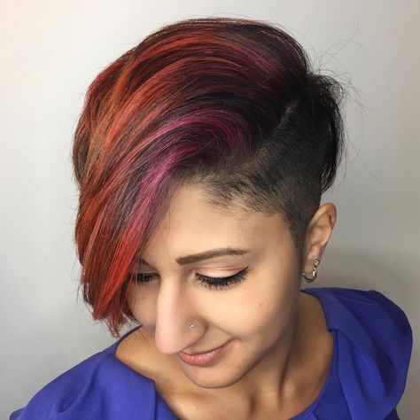 Half Shaved Pixie With Long Side Bangs Bob Balayage, The Undercut, Shaved Pixie, Curly Pixie Haircuts, Asymmetrical Haircut, Longer Pixie Haircut, Long Pixie Hairstyles, Edgy Pixie Haircuts, New Short Haircuts