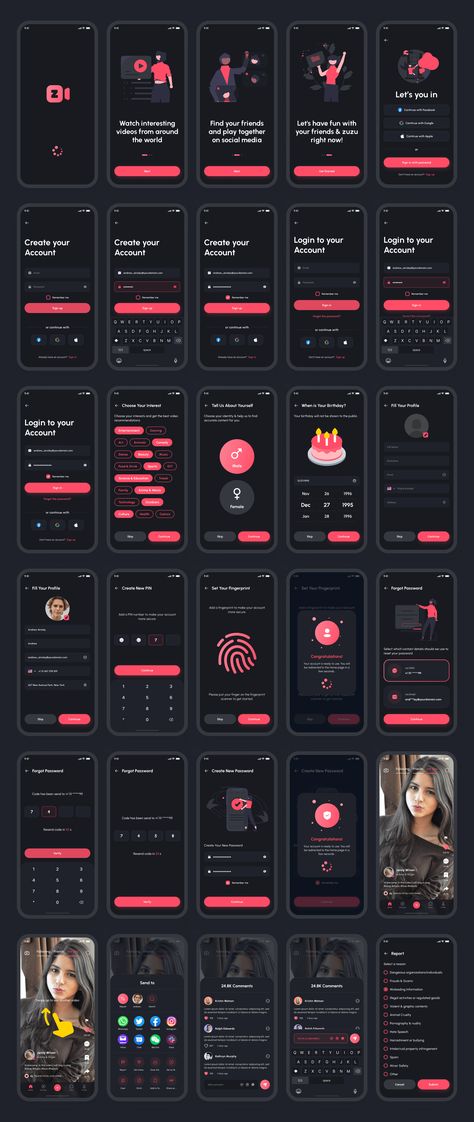 Zuzu - Short Video & Social Media App UI Kit — Figma Resources on UI8 Website Phone Design, Social Media App Ui, Ui Kit Design, Desain Ux, App Edit, Ux Design Mobile, Ui Design Principles, Ux App Design, Filters App