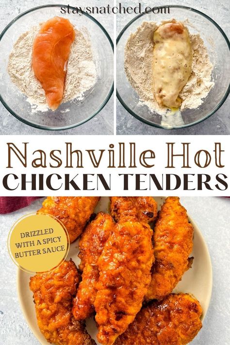 Nashville Tenders Recipe, Spicy Tenders Recipe, Seared Chicken Tenders, Nashville Hot Tenders Recipe, Homemade Chicken Tenders Fried, Chicken Tender Sauce Recipes, Chicken Tender Recipes Fried, Homemade Spicy Chicken Tenders, Fried Chicken Tenderloin Recipes