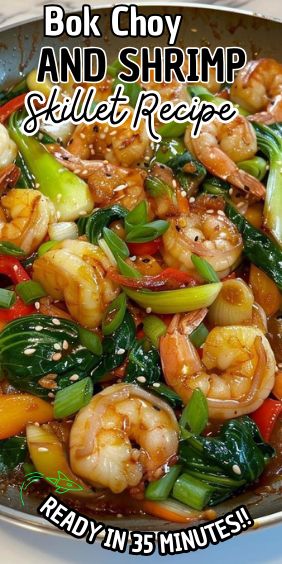 Bok Choy and Shrimp Skillet Chinese Shrimp Recipes Easy, Broccolini And Shrimp Recipe, Back Choy Recipe, Shrimp Vegetable Soup, Prawn Recipes Asian, Shrimp And Cauliflower Recipes, Shrimp Vegetable Recipes, Shrimp Bokchoy Stirfry Easy, Boc Choy Meals