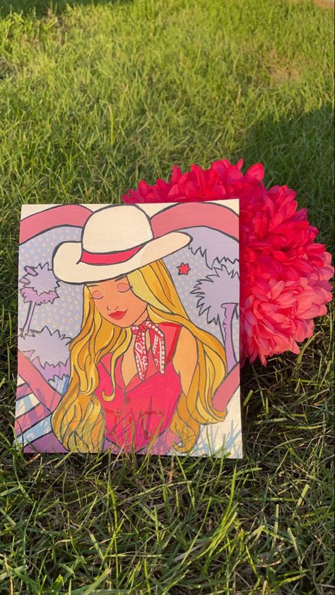 Barbie Artwork Paintings, Barbie Aesthetic Painting, Barbie Painting Ideas On Canvas, Barbie Acrylic Painting, Barbie Painting Canvas Easy, Barbie Painting Ideas, Cute Girly Paintings, Barbie Canvas Painting, Barbie Paintings