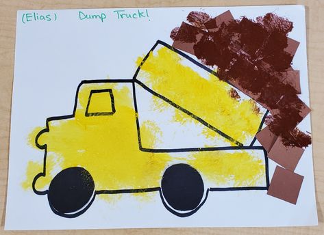 Trucks Activities For Preschool, Dump Truck Art Preschool, Goodnight Construction Site Activities, Dump Truck Preschool Craft, D Is For Dump Truck Craft, Construction Infant Crafts, Goodnight Goodnight Construction Site Activities, Construction Vehicle Activities Preschool, Construction Truck Crafts Preschool