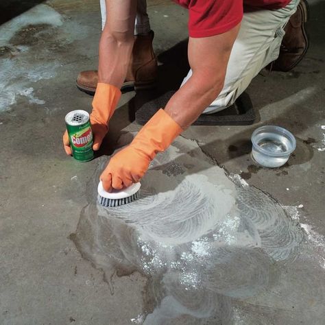 How To Get Paint Off Concrete, How To Remove Paint From Concrete, Remove Paint From Concrete, Patio Repair, How To Remove Paint, Concrete Cleaner, Clean Concrete, Remove Paint, Remove Oil Stains