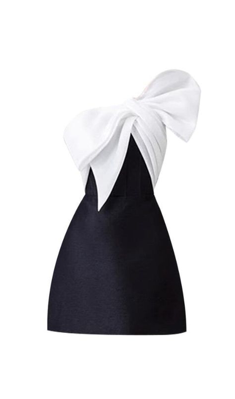 This daring dress features a unique bow-tie design and an off-shoulder neckline, creating a chic and eye-catching look. Perfect for those who love to stand out and take risks in their style. Elevate your wardrobe with this must-have dress! Fabric: Polyester Colour may vary due to lighting on images. The product images Black And White Dress Outfit Formal, Dress With Bow In The Back, Best Dresses For Short Women, Dress With Bow On Shoulder, Christmas Party Dress Classy, Dresses With Bows, Unique Hoco Dresses, Daring Dress, Hot Black Dress