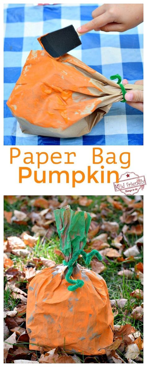 Pumpkin Crafts Kids, Fall And Halloween Crafts, Pumpkin Craft For Kids, Pumpkin Crafts Preschool, Pumpkins Preschool, Pumpkin Craft, Paper Bag Crafts, Pumpkin Activities, October Crafts