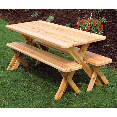 L Furniture, Cedar Furniture, Picnic Table Bench, Wooden Picnic Tables, Table And Bench Set, Picnic Bench, Bench Set, Mesa Exterior, Western Red Cedar