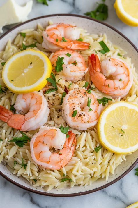 20 Orzo Recipes You Cant Miss - Lemon Garlic Shrimp Orzo, Garlic Shrimp Orzo, Lemon Orzo Shrimp Asparagus, Orzo Shrimp Pasta, Salmon And Orzo Recipe, Shrimp And Orzo Recipes, Shrimp Orzo Recipes, Lemon Shrimp Orzo, Salmon Orzo Recipe