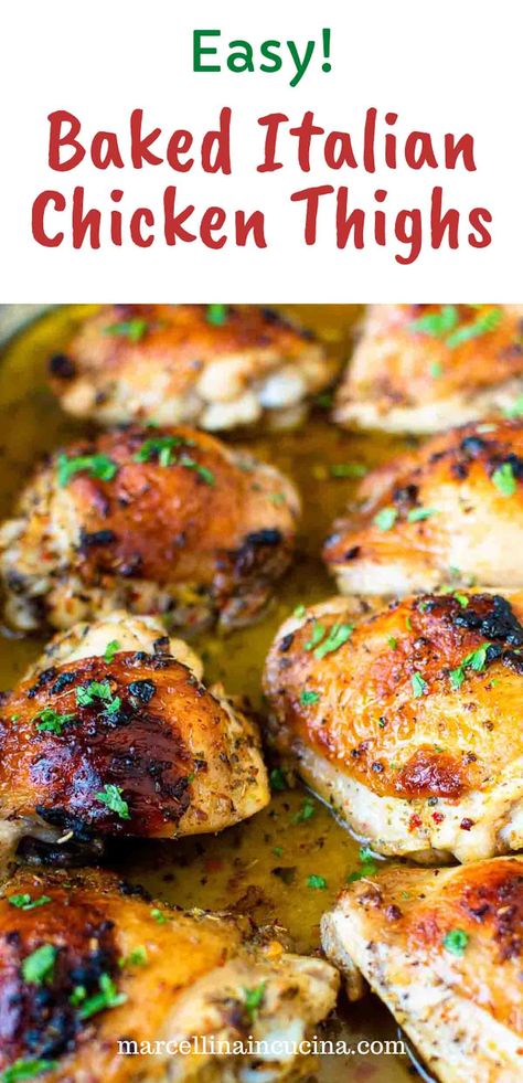 Italian Oven Baked Chicken, Chicken Thigh Recipes Italian Dressing, Italian Style Baked Chicken, Chicken Thigh Recipes For A Crowd, Chicken Thigh Marinade For Oven, Italian Marinated Chicken Recipes, Baked Chicken Pieces Recipes, Italian Chicken Thighs Recipes, Boneless Skinless Chicken Thigh Recipes Italian