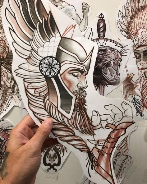 Traditional Viking Tattoos, Indian Tattoo Design, Valkyrie Tattoo, Neo Tattoo, Spartan Tattoo, Torso Tattoos, Back Piece Tattoo, Tattoo Zeichnungen, Norse Tattoo