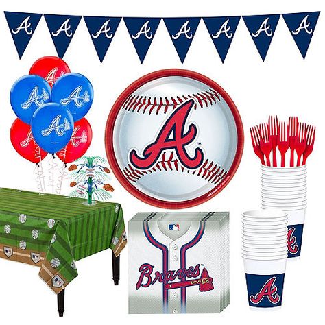 MLB Atlanta Braves Party Supplies | Party City Braves Birthday Party, Atlanta Braves Party, Atlanta Braves Birthday, Brave Birthday Party, Braves Party, Baseball Theme Party, Football Birthday Party, Atlanta Braves Baseball, Baseball Birthday Party