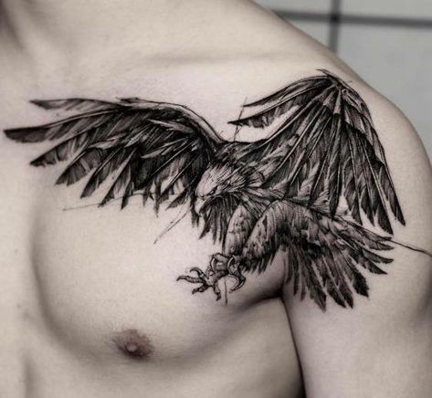 Est 19xx Tattoo, Eagle Shoulder Tattoo, Eagle Chest Tattoo, Wörter Tattoos, Hawk Tattoo, Mens Shoulder Tattoo, Raven Tattoo, Eagle Tattoos, Chest Tattoo Men