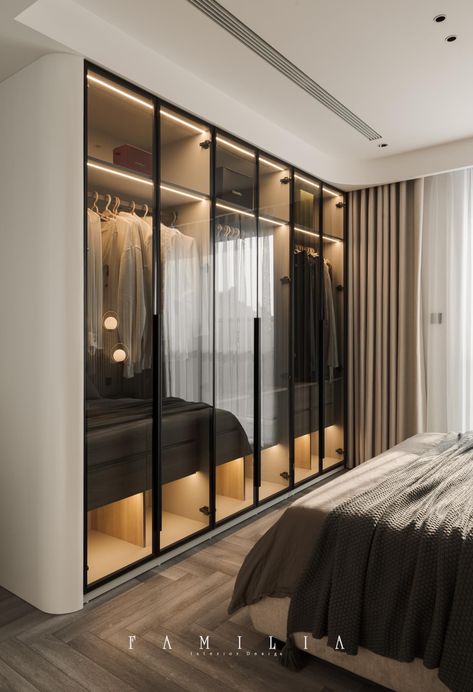 Glass Wardrobe Design, Modern Closet Designs, Modern Bedroom Wardrobe, Storage And Organization Ideas, Glass Wardrobe, Bedroom Cupboard, Walk In Closet Design, Closet Design Layout, Wardrobe Door Designs