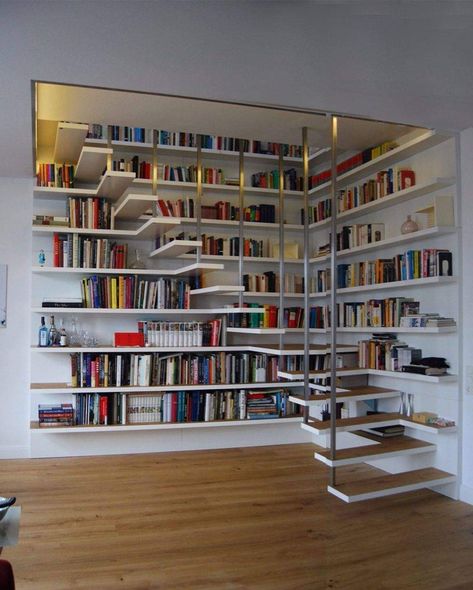 Contemporary Shelf Design, Closet Remodel Diy, Home Library Office, Office Closet Ideas, Small Home Library, Office Closet, Library Office, Secret Room, Bookshelves In Living Room