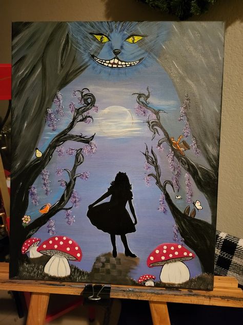 Alice And Wonderland Paintings, Painting Ideas For Big Canvas, Wonderland Painting, Painting Ideas Alice In Wonderland, Alice In Wonderland Painting Ideas, Alice In Wonderland Aesthetic Painting, Alice In Wonderland Painting Easy, Alice In Wonderland Painting, Painting Ideas On Big Canvas