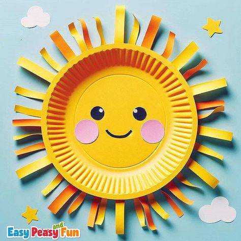 Paper Plate Sun Craft Paper Plate Arts And Crafts, Sunflower Crafts For Toddlers, Sun Paper Plate Craft, Sun Paper Craft, Sun Crafts For Preschoolers, Diy Sun For Classroom, Paper Plate Sun Craft, Sun Toddler Craft, Sun Crafts For Kids