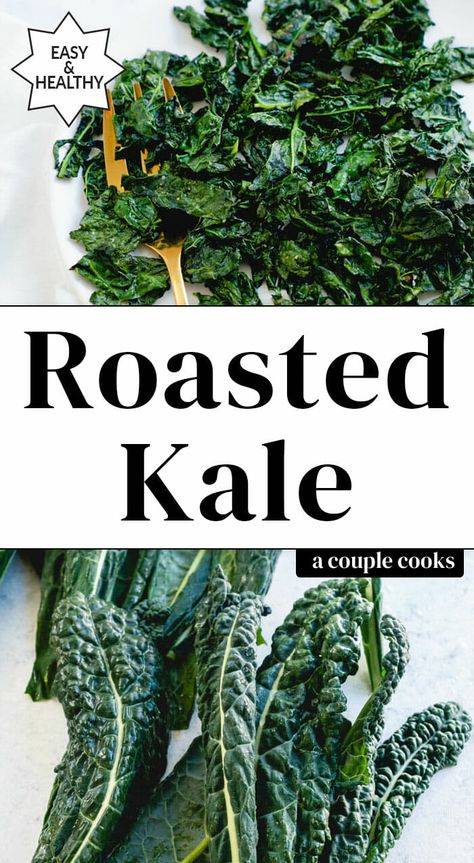 Roasted kale is a tasty, easy side dish! Baked until tender and crispy at the edges, it's quick to make and a total crowd pleaser. #kale #roasted #kalerecipe #roastedkale #sidedish #easyside #healthysidedish Roasted Kale Recipes, Roasted Eggplant Pasta, Roasted Kale, Cold Dip Recipes, Side Dishes For Salmon, Baked Kale, Winter Salad Recipes, Salad Dressing Recipes Healthy, Baked Rigatoni