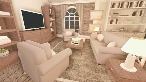 Bloxburg living room idea! #roblox #bloxburg Bloxburg Designs, Roblox Houses, Bloxburg Mansion, Small House Storage, Bloxburg Rooms, Bloxburg Interior, Roblox House, Modern Family House, Blocksburg Room Ideas￼