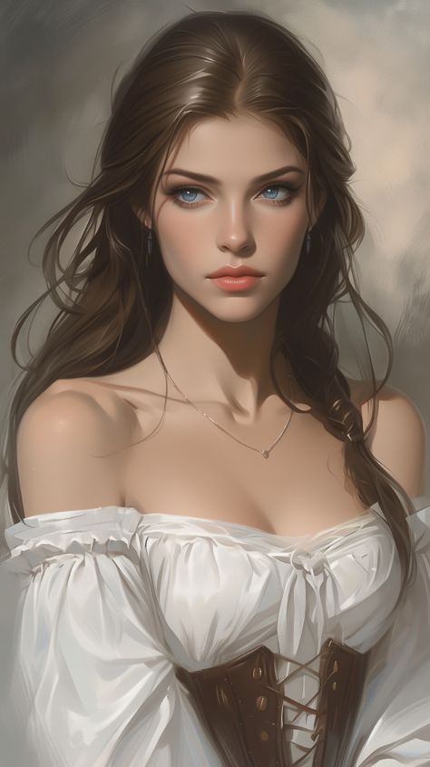 Pale Female Character Art, Cool Digital Drawings, Fae Woman Art, Medieval Woman Drawing, Princess Character Design Concept Art, Blond Woman Art, Hot Dnd Characters Female, Deviant Art Girl, Brunette Character Design